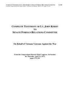 Complete Testimony of Lt. John Kerry to Senate Foreign Relations Committee