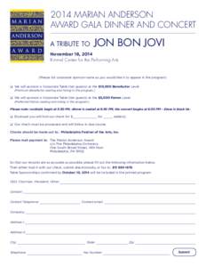 2014 MARIAN ANDERSON AWARD GALA DINNER AND CONCERT A TRIBUTE TO JON BON JOVI