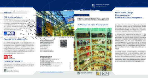 Anbieter MASTER OF ARTS ESB Business School  International Retail Management