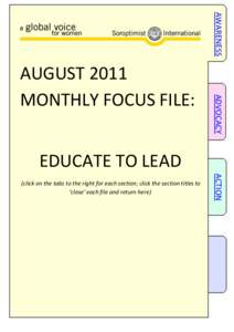 AWARENESS ADVOCACY AUGUST 2011 MONTHLY FOCUS FILE: EDUCATE TO LEAD