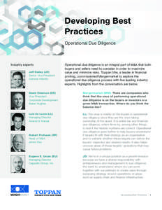 Developing Best Practices Operational Due Diligence Industry experts Jeff Dailey (JD)