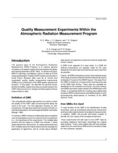 Session Papers  Quality Measurement Experiments Within the Atmospheric Radiation Measurement Program N. E. Miller, J. C. Liljegren, and T. R. Shippert Pacific Northwest Laboratory