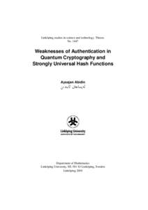 Weaknesses of Authentication in Quantum Cryptography and Strongly Universal Hash Functions