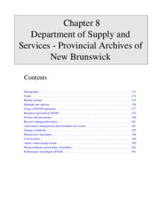 Chapter 8 Department of Supply and Services - Provincial Archives of New Brunswick Contents Background . . . . . . . . . . . . . . . . . . . . . . . . . . . . . . . . . . . . . . . . . . . . . . . . . . . . . . . . . . .