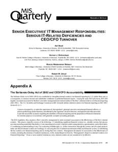 RESEARCH ARTICLE  SENIOR EXECUTIVES’ IT MANAGEMENT RESPONSIBILITIES: SERIOUS IT-RELATED DEFICIENCIES AND CEO/CFO TURNOVER Adi Masli