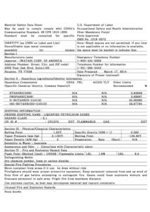 Material Safety Data Sheet May be used to comply comply whit COHA ’s Communication Standard, 29 CFR[removed]Hazard Standard
