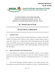 Settlement Agreement[removed]Re:  Donald Cameron Welsh