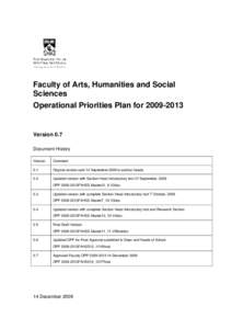 Faculty of Arts, Humanities and Social Sciences Operational Priorities Plan forVersion 0.7 Document History