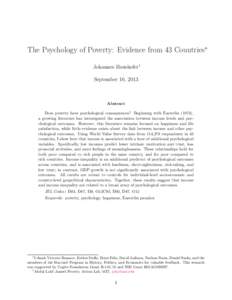 The Psychology of Poverty: Evidence from 43 CountriesI thank Victoria Baranov, Esther Duflo, Ernst Fehr, David Laibson, Nathan Nunn, Daniel Sacks, and the members of the Harvard Program in History, Politics, and Economic