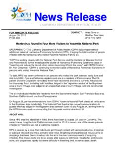 News Release CALIFORNIA DEPARTMENT OF PUBLIC HEALTH FOR IMMEDIATE RELEASE August 30, 2012 PH12-049
