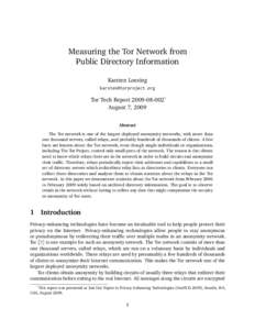 Measuring the Tor Network from Public Directory Information Karsten Loesing   Tor Tech Report∗