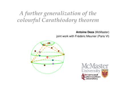 A further generalization of the colourful Carathéodory theorem Antoine Deza (McMaster) joint work with Frédéric Meunier (Paris VI)  Carathéodory Theorem