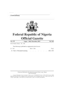 Extraordinary  B 909 Federal Republic of Nigeria Official Gazette