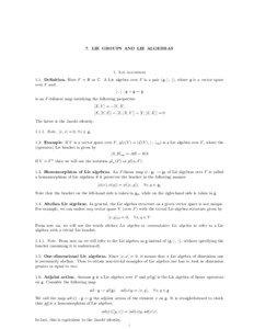 7. LIE GROUPS AND LIE ALGEBRAS  1. Lie algebras