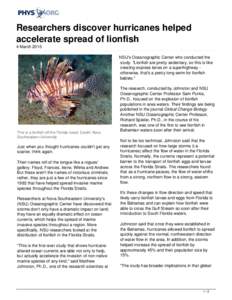 Researchers discover hurricanes helped accelerate spread of lionfish