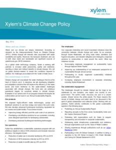 Xylem’s Climate Change Policy  May 2015 Water and our climate  Our employees