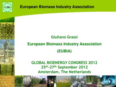 European Biomass Industry Association  Giuliano Grassi European Biomass Industry Association (EUBIA) GLOBAL BIOENERGY CONGRESS 2012