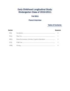 Early Childhood Longitudinal Study: Kindergarten Class of[removed]Fall 2011 Parent Interview Table of Contents Section