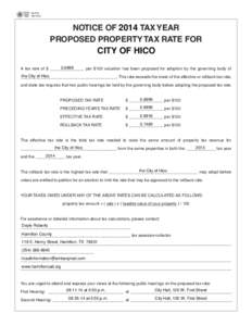 NOTICE OF 2014 TAX YEAR PROPOSED PROPERTY TAX RATE FOR