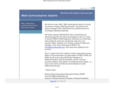 Male Contraception in the Wall Street Journal!!