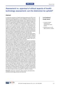 OPEN ACCESS  Research Article Assessment vs. appraisal of ethical aspects of health technology assessment: can the distinction be upheld?