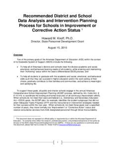 Recommended District and School Data Analysis and Intervention Planning Process for Schools in Improvement or Corrective Action Status 1 Howard M. Knoff, Ph.D. Director, State Personnel Development Grant