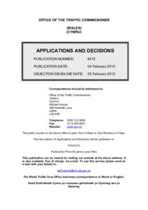 Applications and decisions: Wales: 4 February 2015