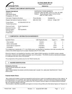 ALTUGLAS(R) DR-101 Material Safety Data Sheet Arkema Inc. 1 PRODUCT AND COMPANY IDENTIFICATION EMERGENCY PHONE NUMBERS: