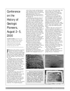 Conference on the History of Geologic Pioneers, August 2–5,