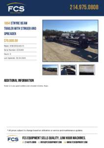  Etnyre Beam Trailer with Stinger and Spreader $70,Model: RTB50TD3-RA-T1