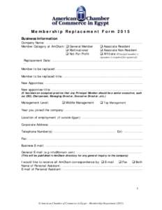 Membership Replacement Form 2015 Business Information Company Name: --------------------------------------------------------------------------------------------------------------------------------------------------------