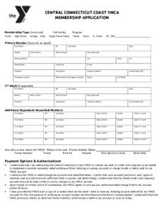 CENTRAL CONNECTICUT COAST YMCA MEMBERSHIP APPLICATION Membership Type: (circle one) Youth  High School
