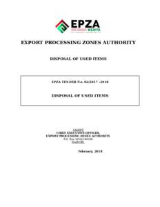 EXPORT PROCESSING ZONES AUTHORITY DISPOSAL OF USED ITEMS EPZA TENDER NoDISPOSAL OF USED ITEMS