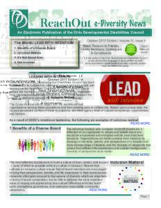 An Electronic Publication of the Ohio Developmental Disabilities Council This Month: LEAD WITH INTENTION! 1. Beneﬁts of a Diverse Board 2. Inclusion Matters 3. It’s Not About Size
