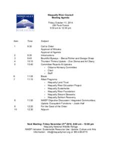 Nisqually River Council Meeting Agenda Friday October 17, 2014 UW Pack Forest 9:30 am to 12:30 pm
