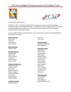 2013	
  Intercollegiate	
  Rowing	
  Association	
  All-­‐Academic	
  Team	
           