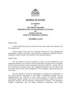REPUBLIC OF GUYANA STATEMENT BY MR. SHIRAZ MOHAMED REPRESENTATIVE OF THE REPUBLIC OF GUYANA ON