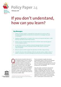 Policy Paper 24 February 2016 If you don’t understand, how can you learn? Key Messages: