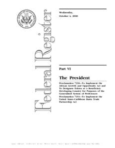Wednesday, October 4, 2000 Part VI  The President