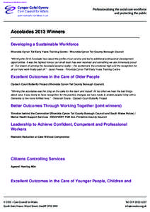 Printed from onat 15:47:13  Professionalising the social care workforce and protecting the public  Accolades 2013 Winners