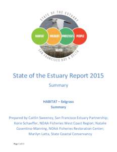 State of the Estuary Report 2015 Summary HABITAT – Eelgrass Summary Prepared by Caitlin Sweeney, San Francisco Estuary Partnership; Korie Schaeffer, NOAA Fisheries West Coast Region; Natalie