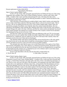Southern Campaign American Revolution Pension Statements Pension application of John Gibbs S8556 fn30NC Transcribed by Will Graves[removed]State of North Carolina, Burke County