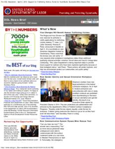The DOL Newsletter - April 9, 2015: Support for Trafficking Victims; Funds for YouthBuild; Successful Mine Rescue Test