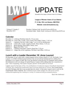 UPDATE Newsletter of the League of Women Voters of Los Alamos League of Women Voters of Los Alamos P. O. Box 158, Los Alamos, NM[removed]Website: www.lwvlosalamos.org