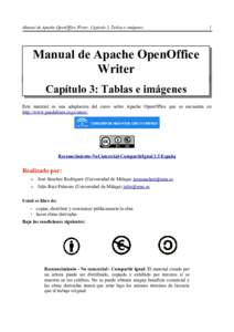 Manual de Apache OpenOffice Writer. Capítulo 3. Tablas e imágenes  1 Manual de Apache OpenOffice Writer