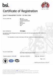 Certificate of Registration QUALITY MANAGEMENT SYSTEM - ISO 9001:2008 This is to certify that: PNC, Inc. Attn: Ms. Ila Shah