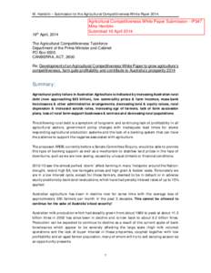 M. Hamblin – Submission to the Agricultural Competitiveness White Paper16th April, 2014 Agricultural Competitiveness White Paper Submission - IP347 Mike Hamblin