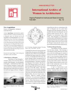 IAWA NEWSLETTER  International Archive of Women in Architecture Virginia Polytechnic Institute and State University Fall 2001