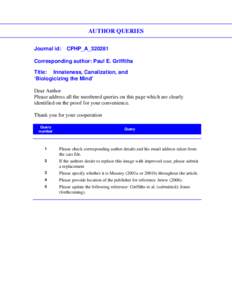 AUTHOR QUERIES Journal id: CPHP_A_320281  Corresponding author: Paul E. Griffiths