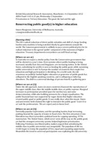 British	
  Educational	
  Research	
  Association,	
  Manchester,	
  4-­‐6	
  September	
  2012	
   AERA	
  Panel:	
  4.45-­‐6.15	
  pm,	
  Wednesday	
  5	
  September	
   Privatization	
  in	
  Te